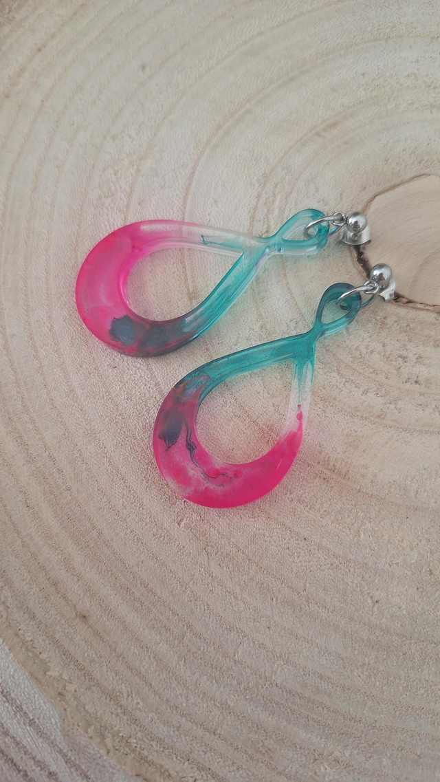 Boucles d&#039;oreilles argentées infinis rose/vert