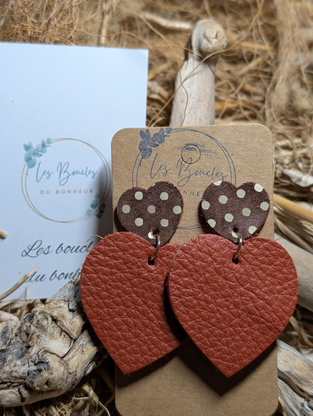 Boucles d'oreilles Louise terracotta marron à pois lo152