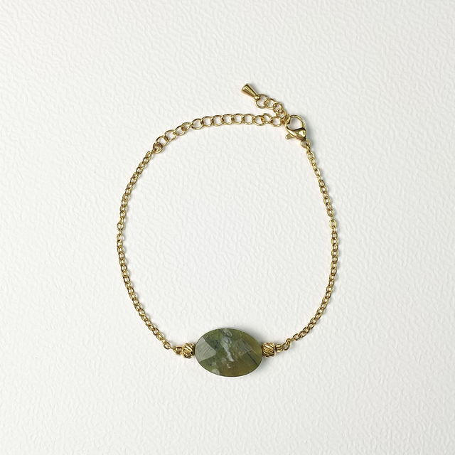 Bracelet ESSENTIEL, Péridot, acier chirurgical doré