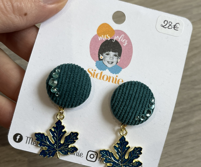 Mini Sidonie velours bleu avec feuille et strass