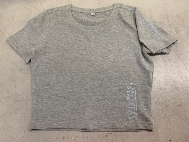 Woow! Crop Top In Grey With Light Grey Text 