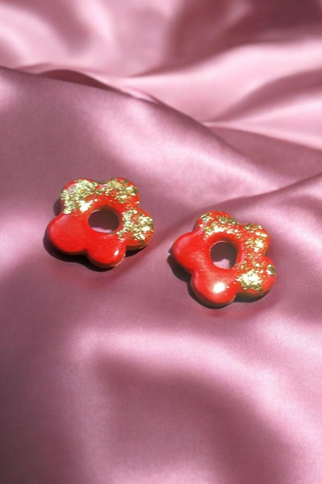 Pampilles interchangeables rouge et feuilles dorées pour créole 