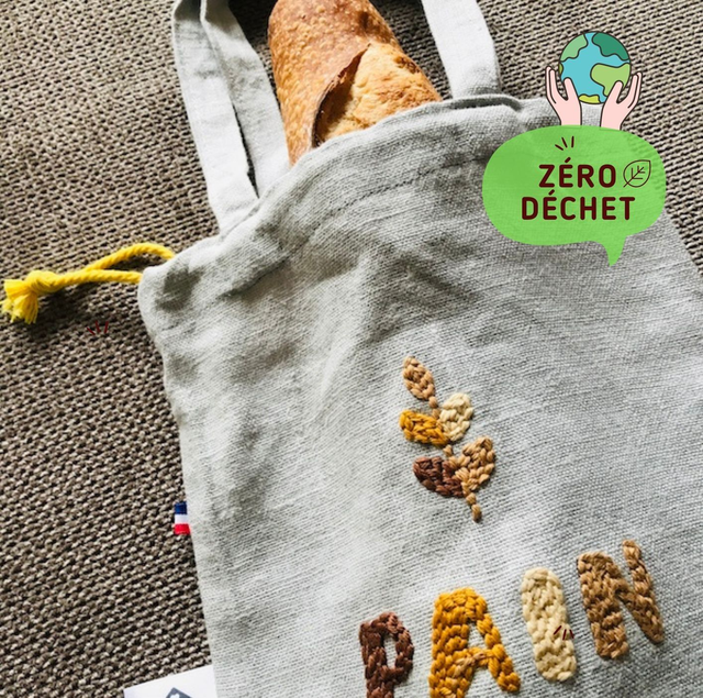 Sac à pain brodé en lin