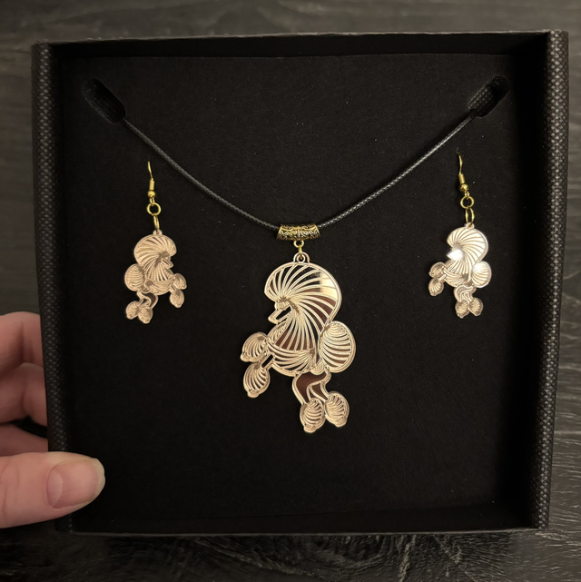 Acrylic - Set Necklace and Earrings Poodle Continental Rose Gold Mirror
