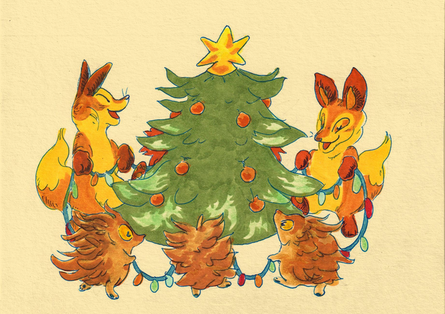 Foxes and hedgehogs Christmas card