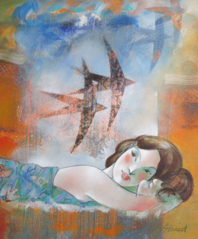 La poursuite, à tire d'aile 55x46cm