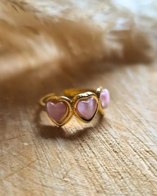 Bague "Trio de coeurs" - Modèle doré et rose
