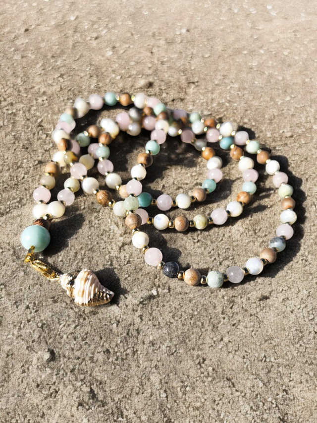 Collier MALA | THALASSA - Amazonite/Quartz rose/Nacre