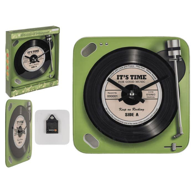 Orologio da parete in vetro, giradischi, 20 x 20 cm