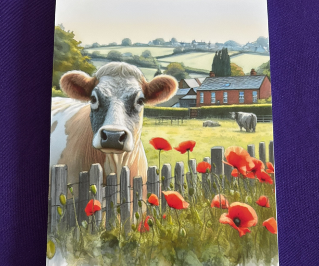 Plain Note Pad Cow Brown/White/black by wood fence