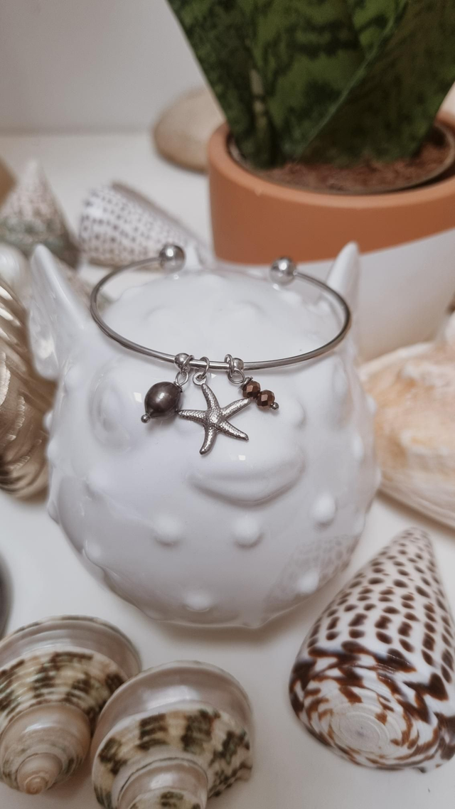 Jonc acier argenté - étoile de mer 