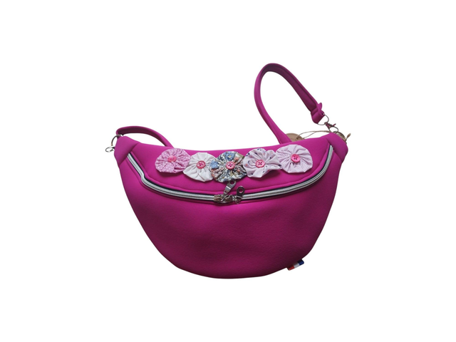 Sac banane en tissu &quot;gomme caoutchouc &quot; fushia avec fuxicos du Brésil