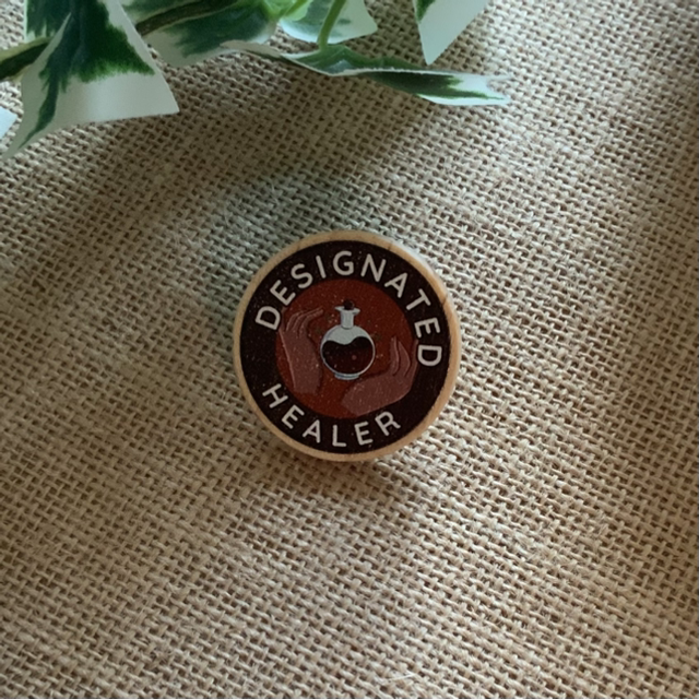 Wooden Pin Badge - Designated Healer