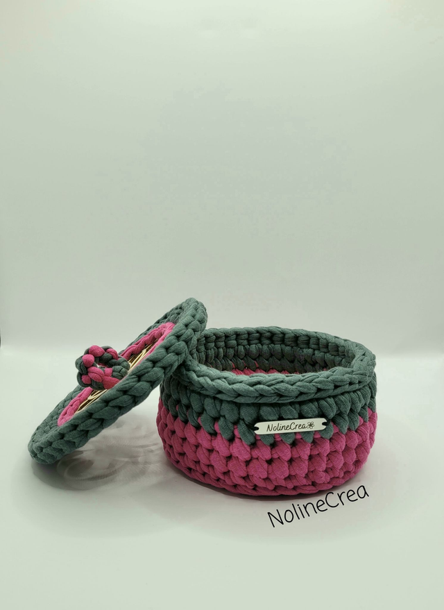 Petite boite à bijoux, Boite rose et vert, Panier rose et vert crochet
