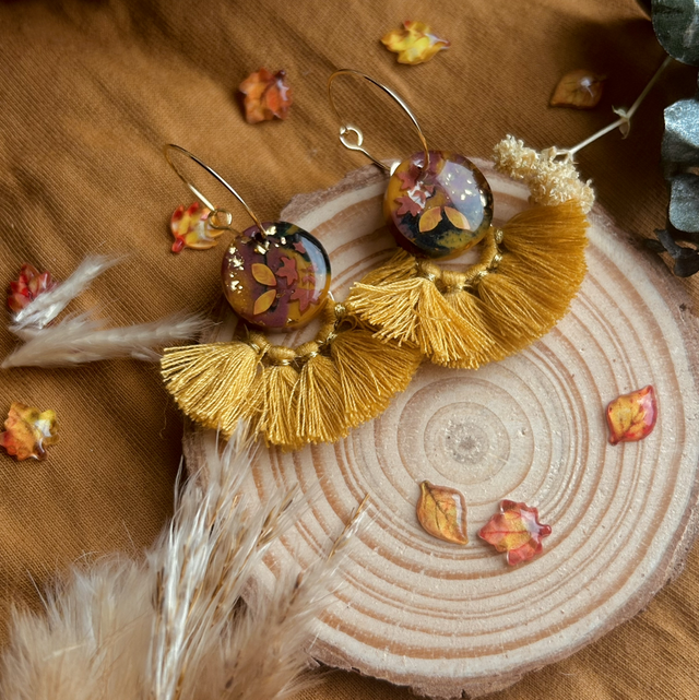 Autumnal Macrame Fringe Stud Earrings