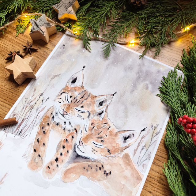 Câlin de lynx - carte postale