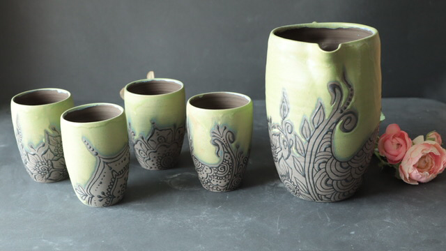 Beverages Serving Set, Mandala & Woodland Combi, 1 Pitcher & 4 Tumblers