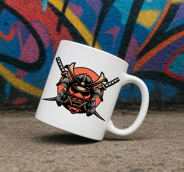 Traditional Tattoo Style Samurai Warrior 11oz Ceramic Printed Mug Design