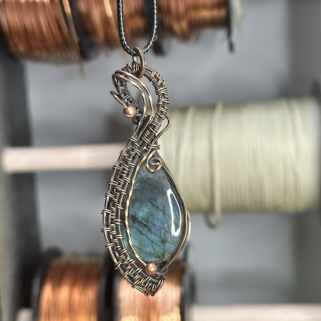 Labradorite pure copper wrapped pendant 