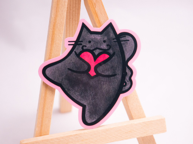 Naklejka CZARNY KOT wlepa z czarnym kotem z serduszkiem