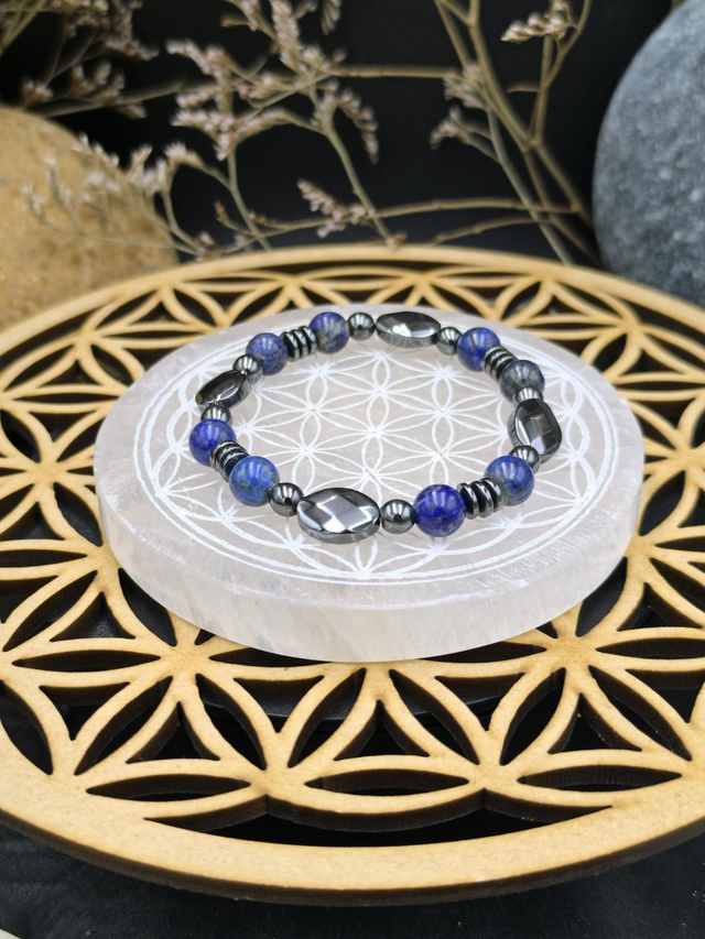 BP.011 Bracelet lapis-lazuli, hématite 