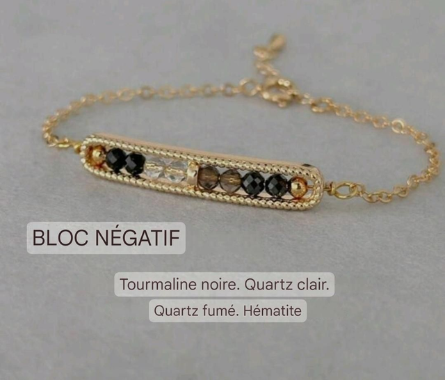 Bracelet de purification d'énergie négative en Tourmaline, Quartz clair, Quartz fumé et Hématite - couleur or - en acier inoxydable 