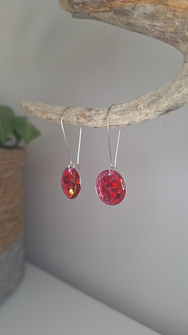 Boucles oreilles rose et paillettes dorées