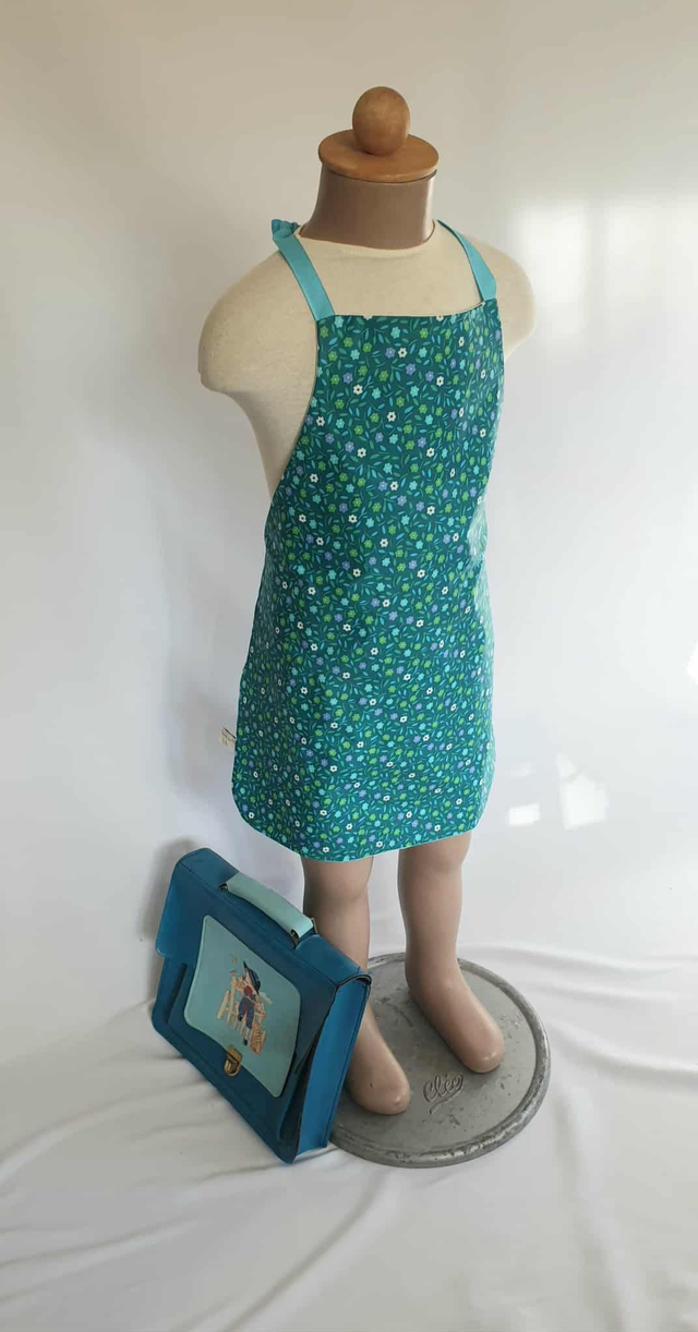 Tablier 3-5 ans en toile enduite Bleu fleuri