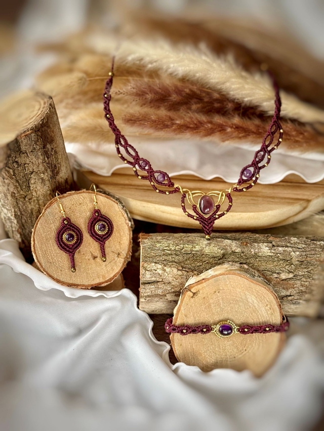 Nocturne - Parure micro-macramé et améthyste / Collection Céleste