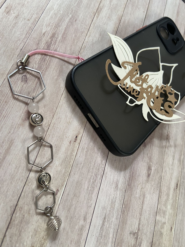 Breloque de coque de téléphone "Yin/Yang" en Quartz rose