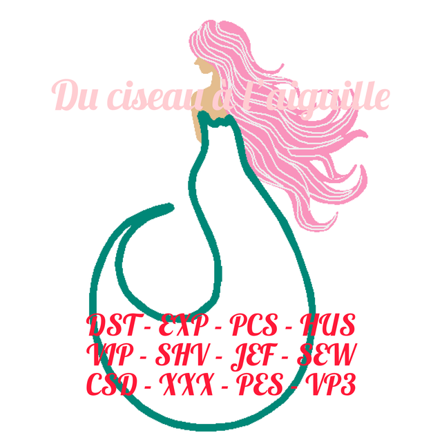 fichier broderie appliqué Sirène - Cadre 10x10 / 12 Formats