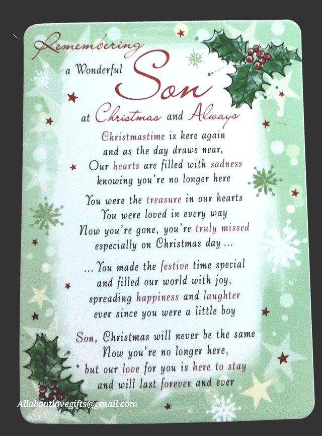 Christmas Verse Graveside, Memorial, Funeral, Remembrance, Cemetery Cards.