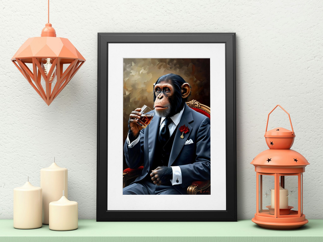 Retro Chimpanzee Portrait Art Print Vintage Animal Wall Art Decor