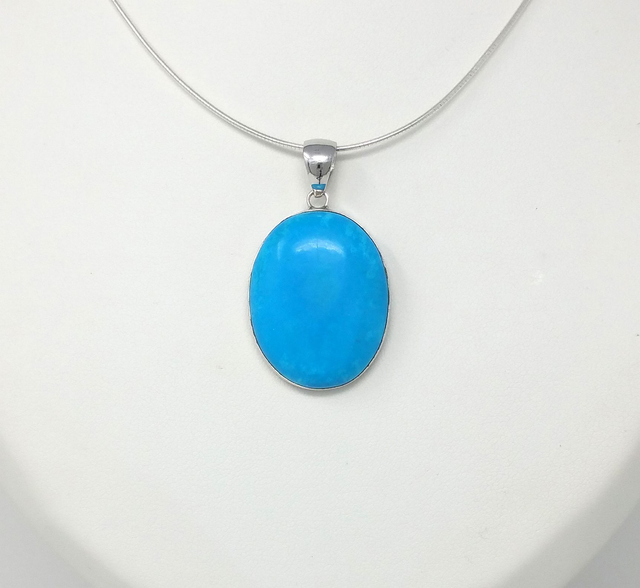 PENDENTIF CABOCHON OVALE TURQUOISE ARGENT MASSIF - VENDU SANS CHAINE - 25363