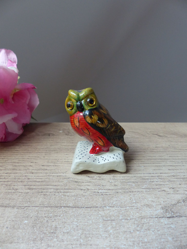 Charmante Figurine Chouette Savante sur Livre – Terre Cuite Vintage 1970, Cadeau Enseignant, Professeur, Etudiant, Décoration Maison Vintage