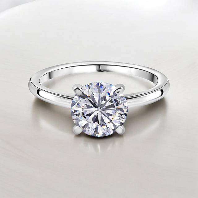 Beautiful Moissanite Solitaire & Platinum Vermeil Ring.