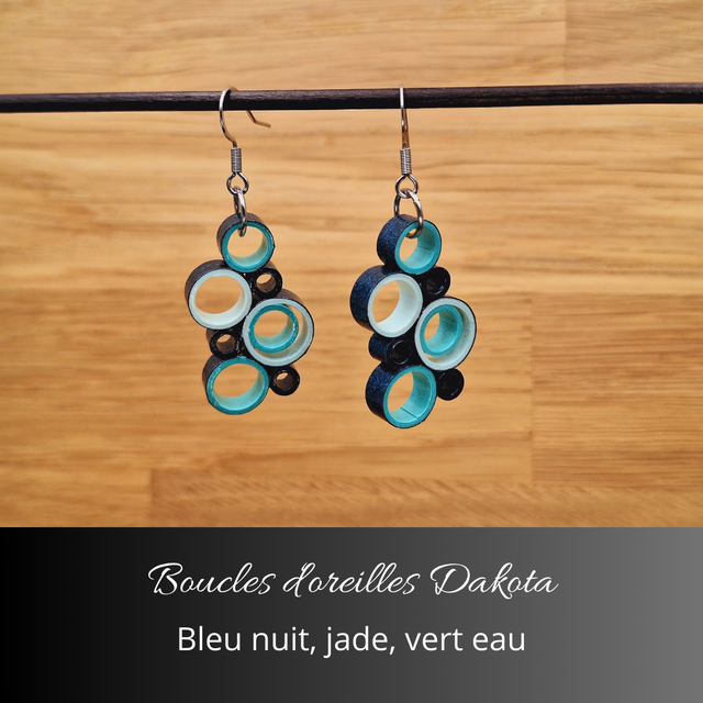Boucles d&#039;oreilles Dakota - Bleu nuit, jade, vert d&#039;eau