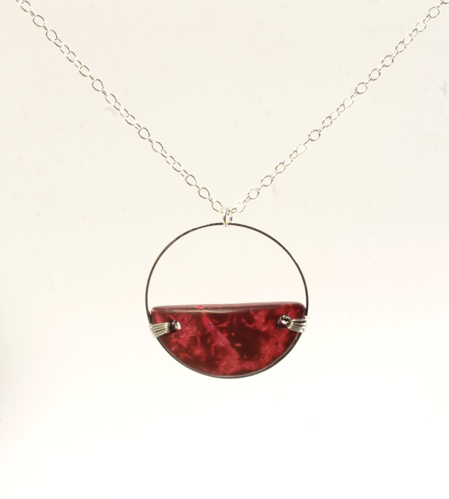 Half Disc Circle Pendant - Red