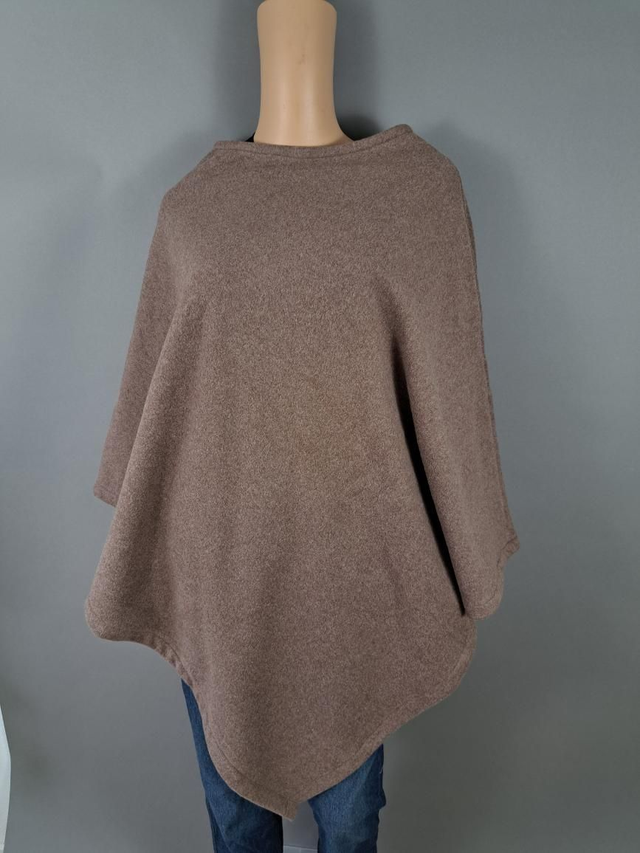 Baumwollfleece Poncho glatter Saum braun
