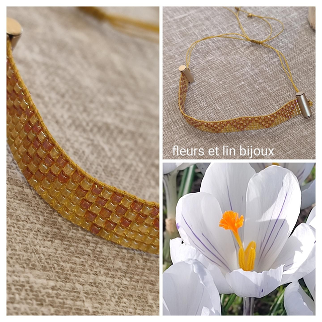 Bracelet tissé main réglable sur fil de lin 