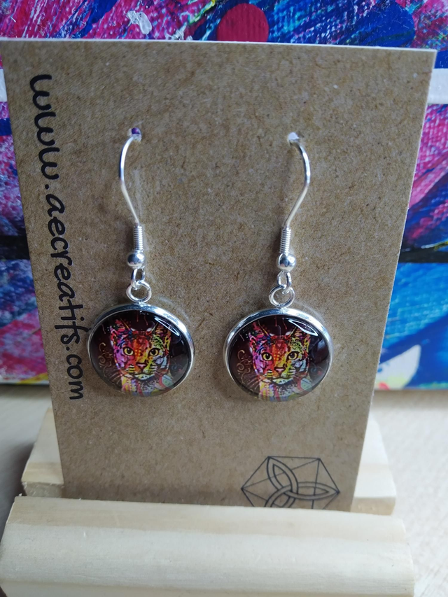 Boucles d&#039;oreilles cabochons tête chat couleurs 