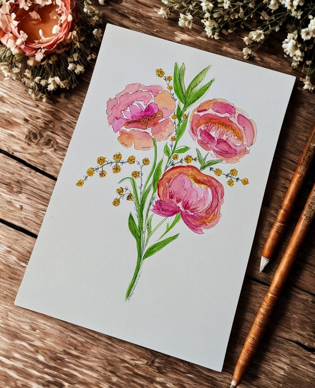 Pivoines - Aquarelle originale A4