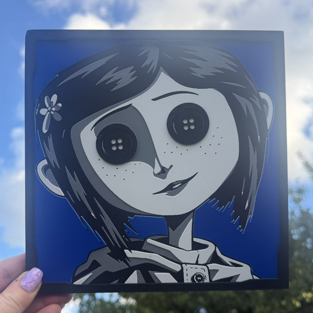 Coraline Button Eyes HueForge Wall Art – Gothic Movie Print