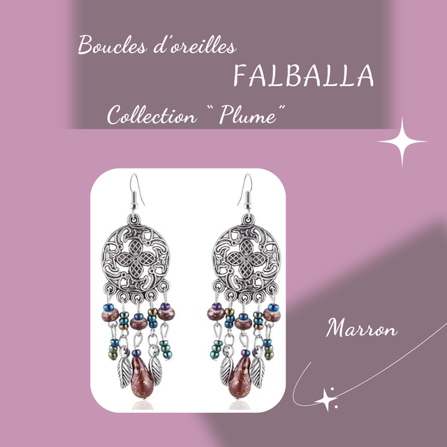 Boucles d&#039;oreilles FALBALLA - Collection Plume - Marron