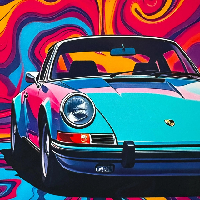 Classic 1960s Porsche 911 Pop Art Psychedelic Greeting Card – Retro Car Enthusiast Gift, Bold & Colourful Retro Design