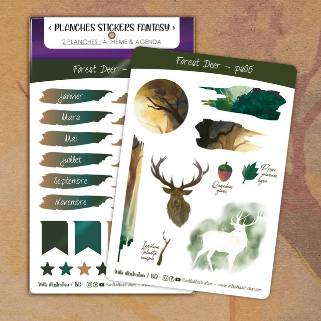 Planche stickers : agenda - thème cerf