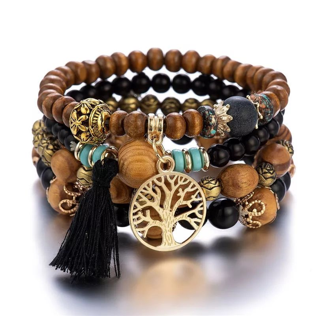 Levensboom armbandenset zwart | kralen armband