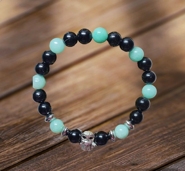 Bracelet Pandolith Homme Onyx et Amazonite Grogu breloque argent 925