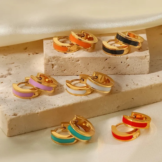 Stainless Steel Huggie Earrings Colour Block 