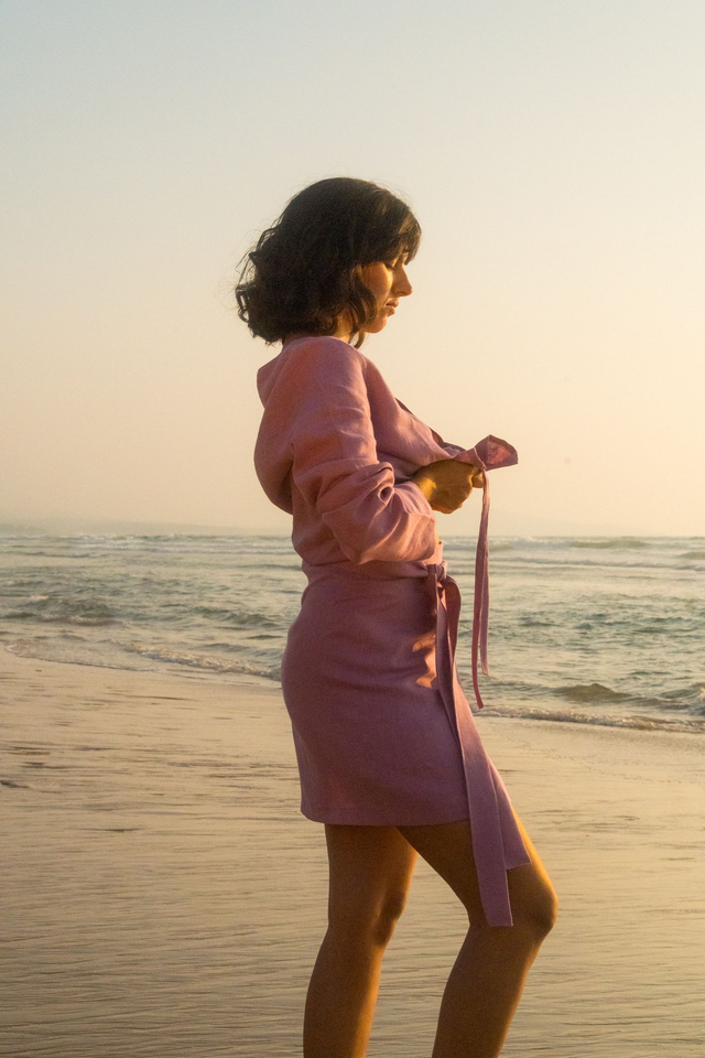 Jupe courte lin rose - Horizon